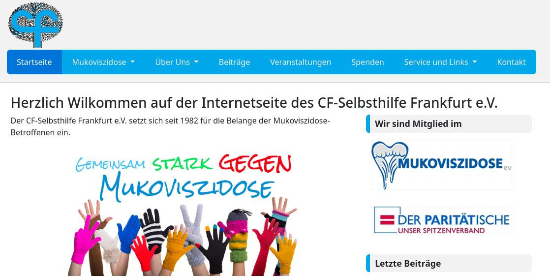 screenshot of the website of the CF-Selbsthilfe Frankfurt e.V.